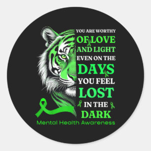 Tiger Motivierend Green Ribbon Mental Health Awars Runder Aufkleber