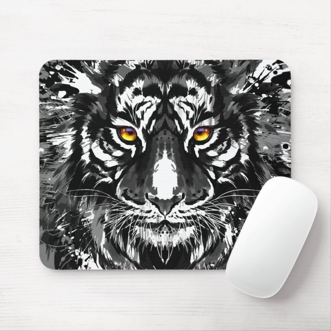 Tiger Mousepad - Zeichnend Schwarz-Weiß-Tiger (Mit Mouse)