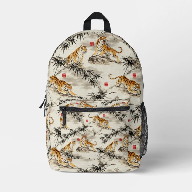 Tiger Muster Bedruckter Rucksack (Vorderseite)
