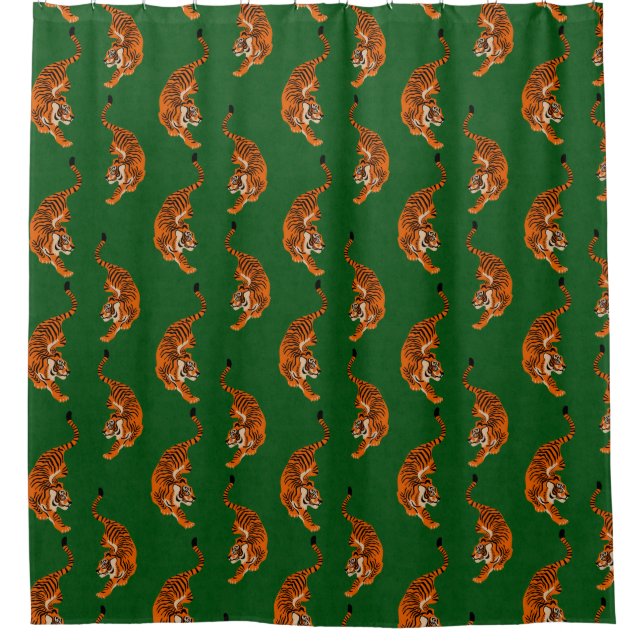 Tiger Muster mit grünem Hintergrund Duschvorhang (Vorderseite)