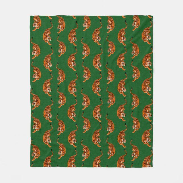 Tiger Muster mit grünem Hintergrund Fleecedecke (Vorderseite)