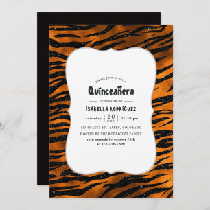 Tiger-Muster Quinceanera, schwarz und Kupfer Einladung