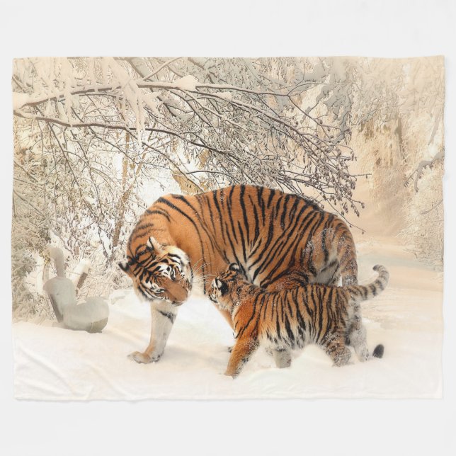 Tiger Mutter und Cube Custom Fleece Blanket, groß (Vorderseite (Horizontal))