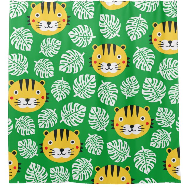 Tiger nahtlose Muster mit tropischen Blätter. Kid Duschvorhang (Vorderseite)