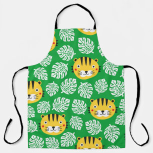 Tiger nahtlose Muster mit tropischen Blätter. Kid Schürze