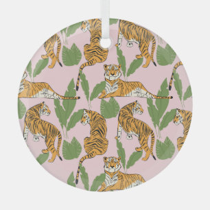 Tiger Nahtloses Muster: Exotischer Vintager Stil Ornament Aus Glas