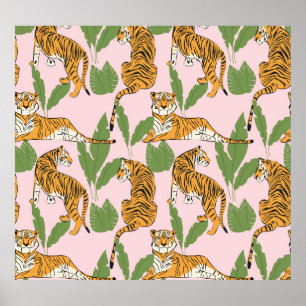Tiger Nahtloses Muster: Exotischer Vintager Stil Poster