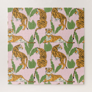 Tiger Nahtloses Muster: Exotischer Vintager Stil Puzzle