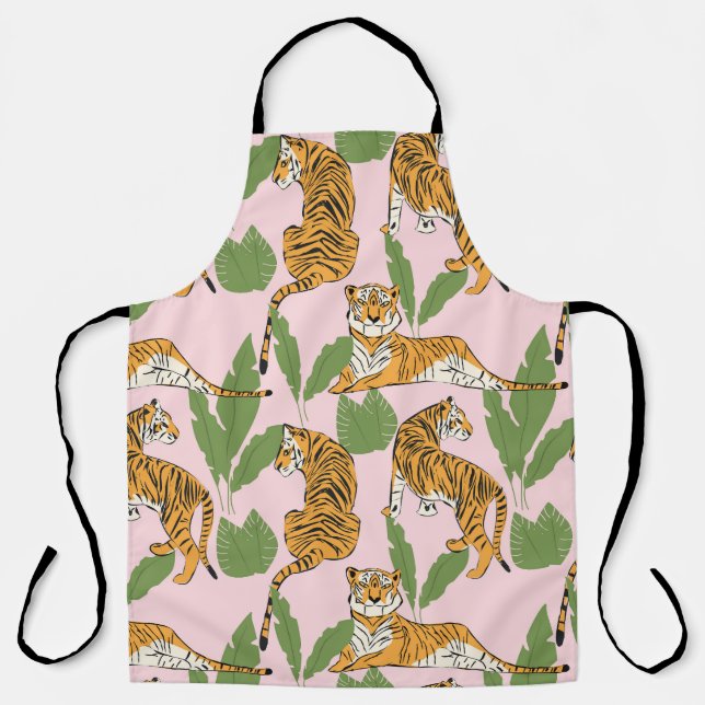 Tiger Nahtloses Muster: Exotischer Vintager Stil Schürze (Vorderseite)