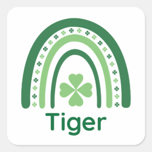 Tiger Name Clover Boho Rainbow Quadratischer Aufkleber