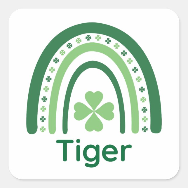 Tiger Name Clover Boho Rainbow Quadratischer Aufkleber (Vorderseite)