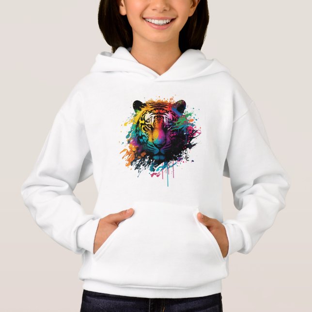 Tiger Neon Ink Splash Hoodie (Vorderseite)