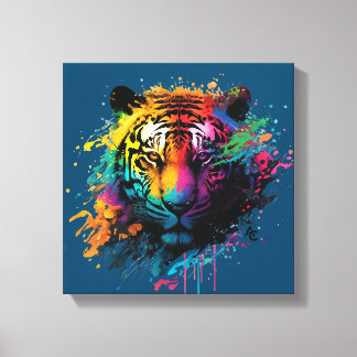 Tiger Neon Ink Splash Leinwanddruck