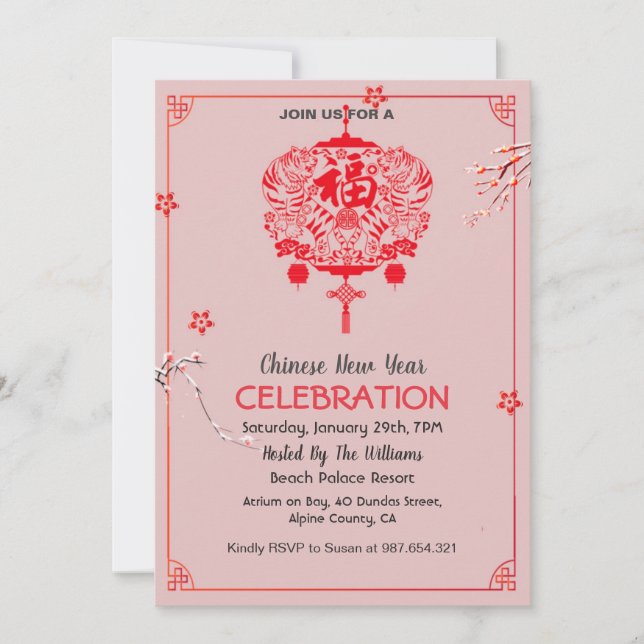 Tiger New Year Celebration Party Einladung (Vorderseite)