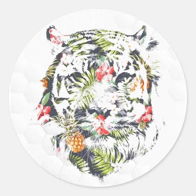 TIGER Niedlich Stickers - tropisches Muster (Vorderseite)