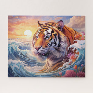 Tiger Ocean Waves Surreal Fantasy Art Puzzle