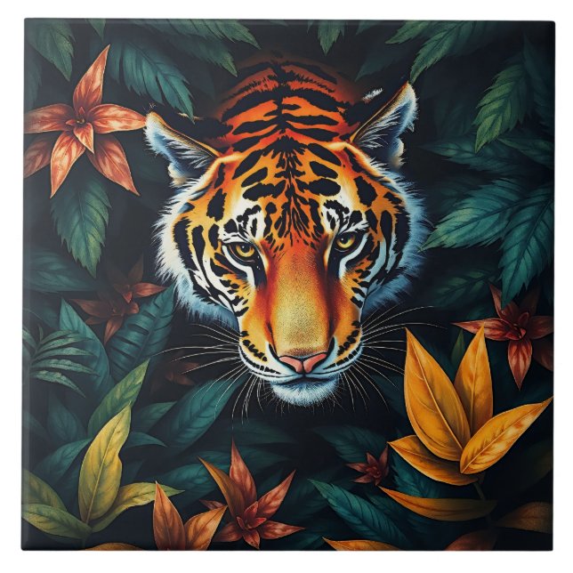 “Tiger of Mine” – Colourful Tiger Portrait Fliese (Vorderseite)