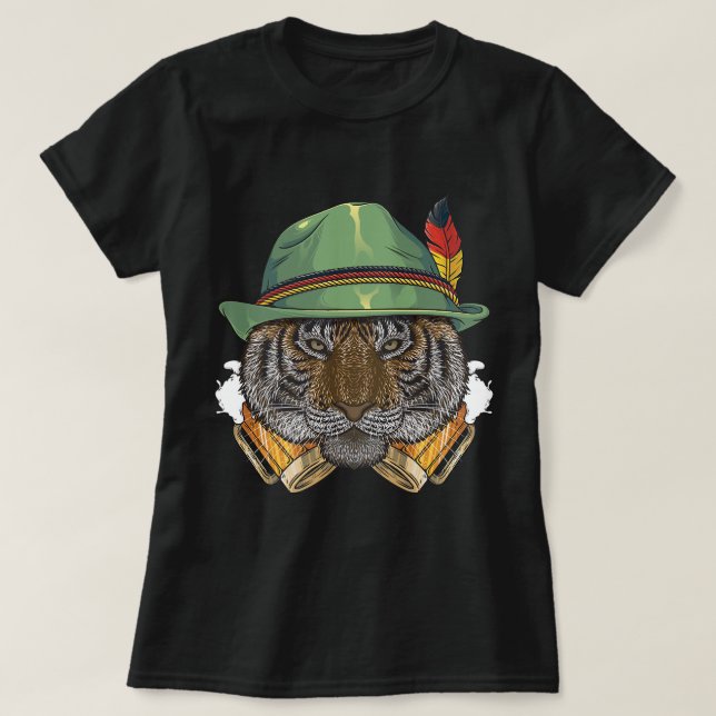 Tiger Oktoberfest Deutsches Bier Fest Tierfest T-Shirt (Design vorne)