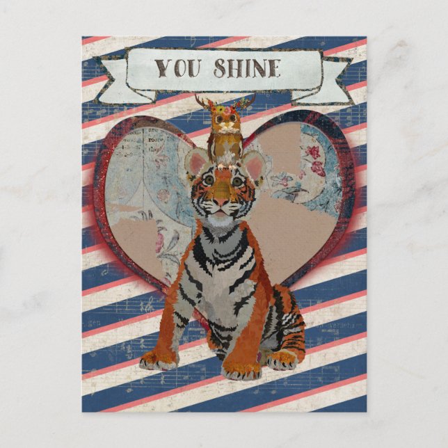TIGER & OWL VALENTINE'S Postcard Feiertagspostkarte (Vorderseite)