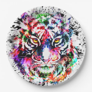 Tiger Paper Plate - Farbenfrohe Zeichnend Abstrakt Pappteller