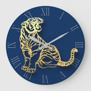 Tiger Papercut Chinesisch Neujahr Zodiac Roman WC Große Wanduhr
