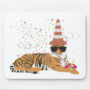 Tiger Partying - Tiere mit Party Mousepad
