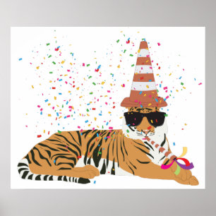 Tiger Partying - Tiere mit Party Poster