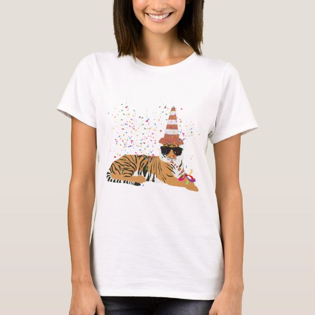Tiger Partying - Tiere mit Party T-Shirt (Vorderseite)