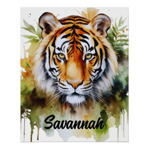 Tiger Pastel Blume Safari Watercolor Savannah Poster