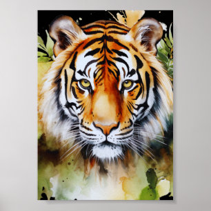 Tiger Pastell Blumen Safari Aquarell Savanne Poster