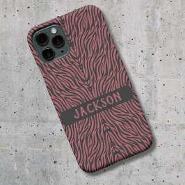 Tiger Pattern in Red and Gray with Name iPhone 16 Hülle