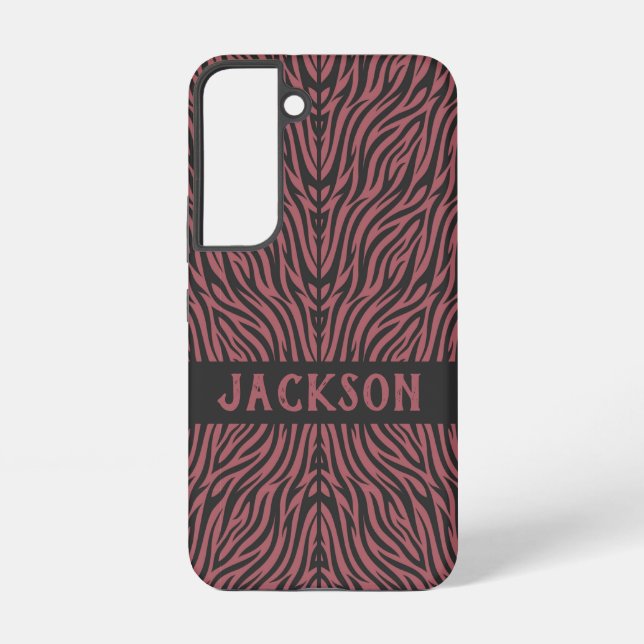 Tiger Pattern in Red and Gray with Name Samsung Galaxy Hülle (Rückseite)