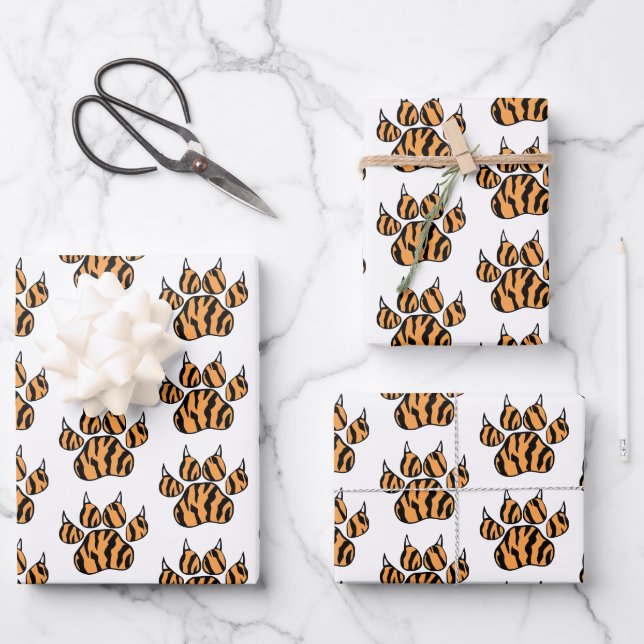 Tiger Paw Print Custom Geschenkpapier Set (Vorderseite)