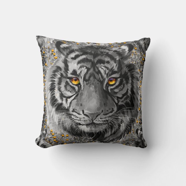 Tiger Pillow | Farbenfroher Tiger Zeichnend Kissen (Vorderseite)