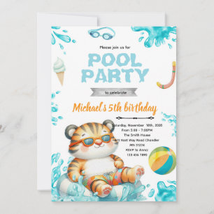 Tiger Pool Party Geburtstagseinladung Einladung