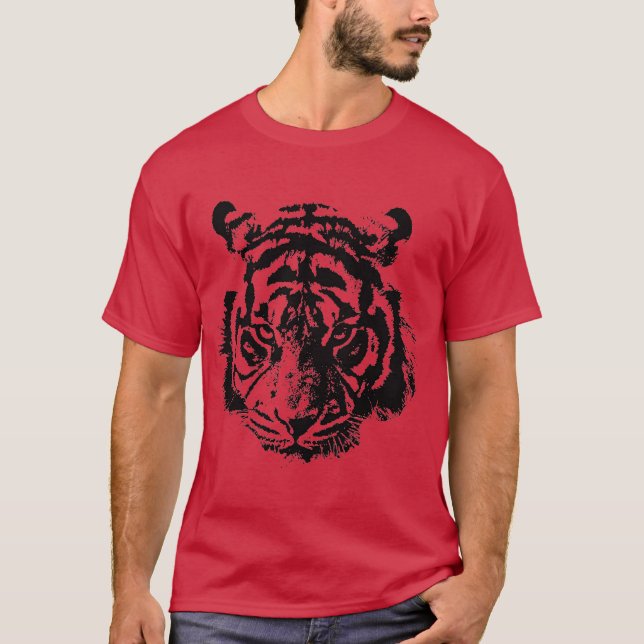 Tiger Pop Art Red Black T-Shirt (Vorderseite)