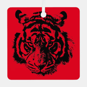 Tiger Pop Art Red Blue Black Ornament Aus Metall