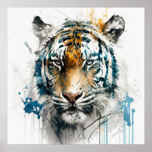 Tiger Portrait Animal Painting Wildlife Outdoor Poster