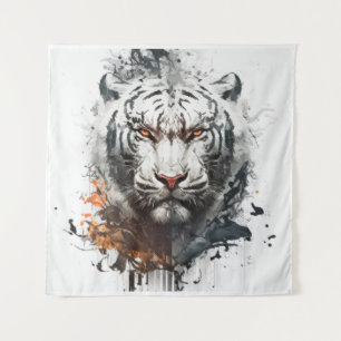 Tiger Portrait Animal Painting Wildlife Outdoor Wandteppich