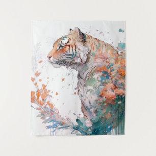 Tiger Portrait Animal Painting Wildlife Outdoor Wandteppich