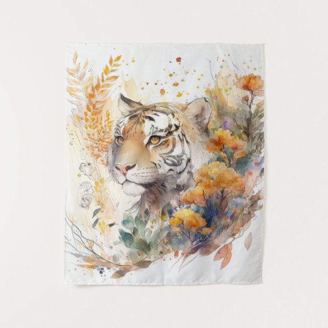 Tiger Portrait Animal Painting Wildlife Outdoor Wandteppich (Vorderseite)