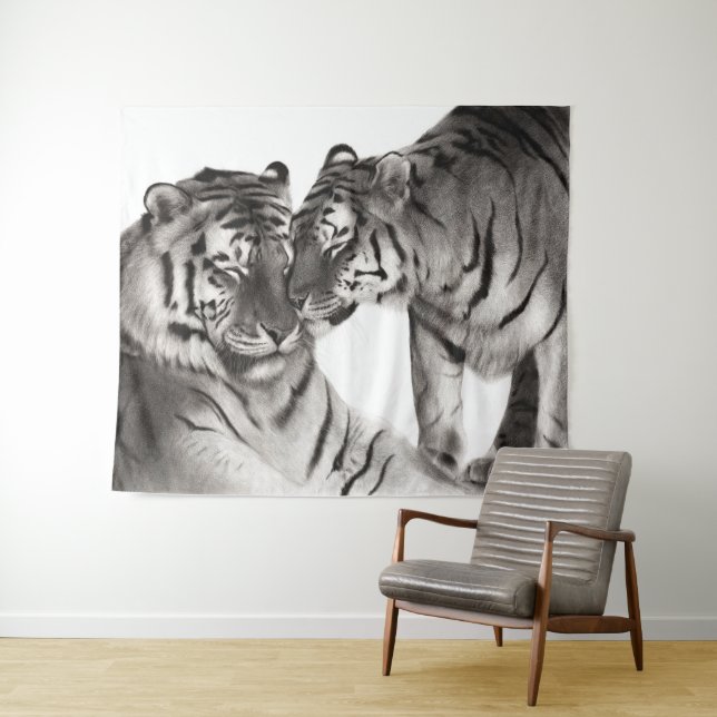 Tiger - Portrait der handbemalten Wildtiere Wandteppich (Beispiel (Horizontal))