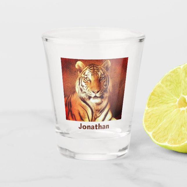 Tiger Portrait Foto Personalisiert Name Cool Schnapsglas (Vorderseite)