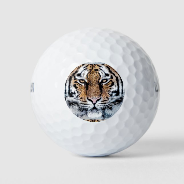 Tiger-Portrait im Grafikstil Golfball (Vorderseite)