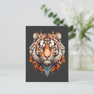 Tiger-Portrait, minimalistisches Design Orange Far Postkarte