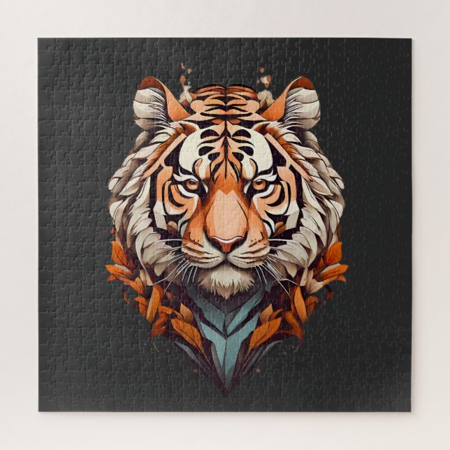 Tiger-Portrait, minimalistisches Design Orange Far Puzzle (Vertikal)