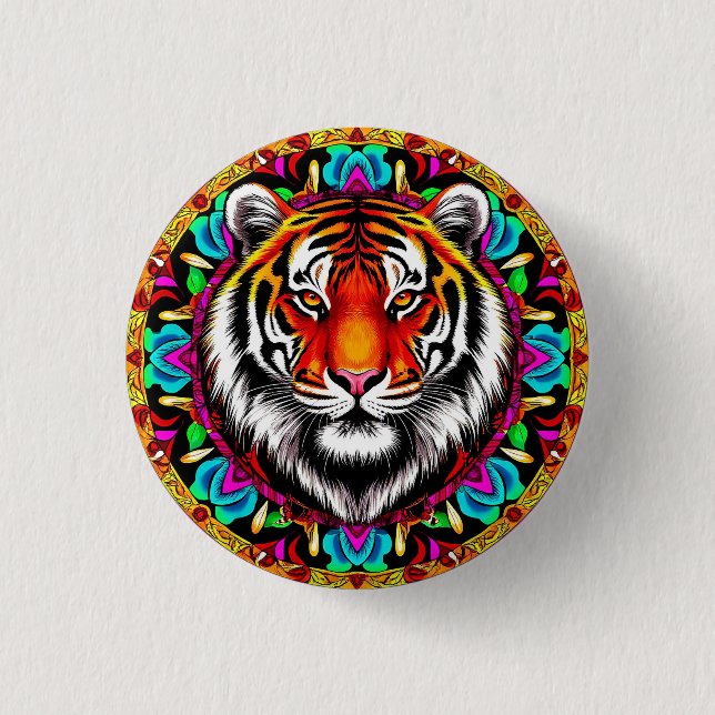 Tiger Portrait mit Mandala Design Button (Vorderseite)