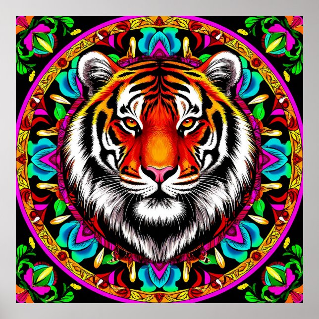 Tiger Portrait mit Mandala Design Poster (Vorne)