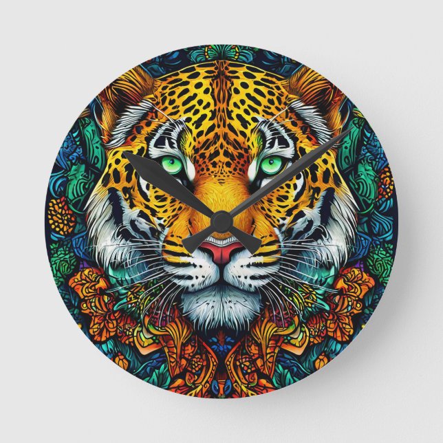 Tiger-Portrait Runde Wanduhr (Vorderseite)