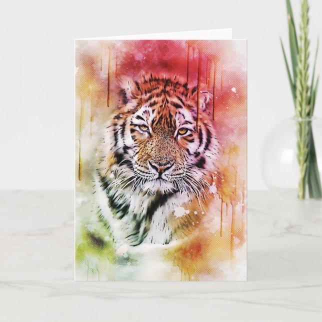 Tiger-Porträt-Gesichts-Aquarell-grafische Kunst Karte (Vorderseite)
